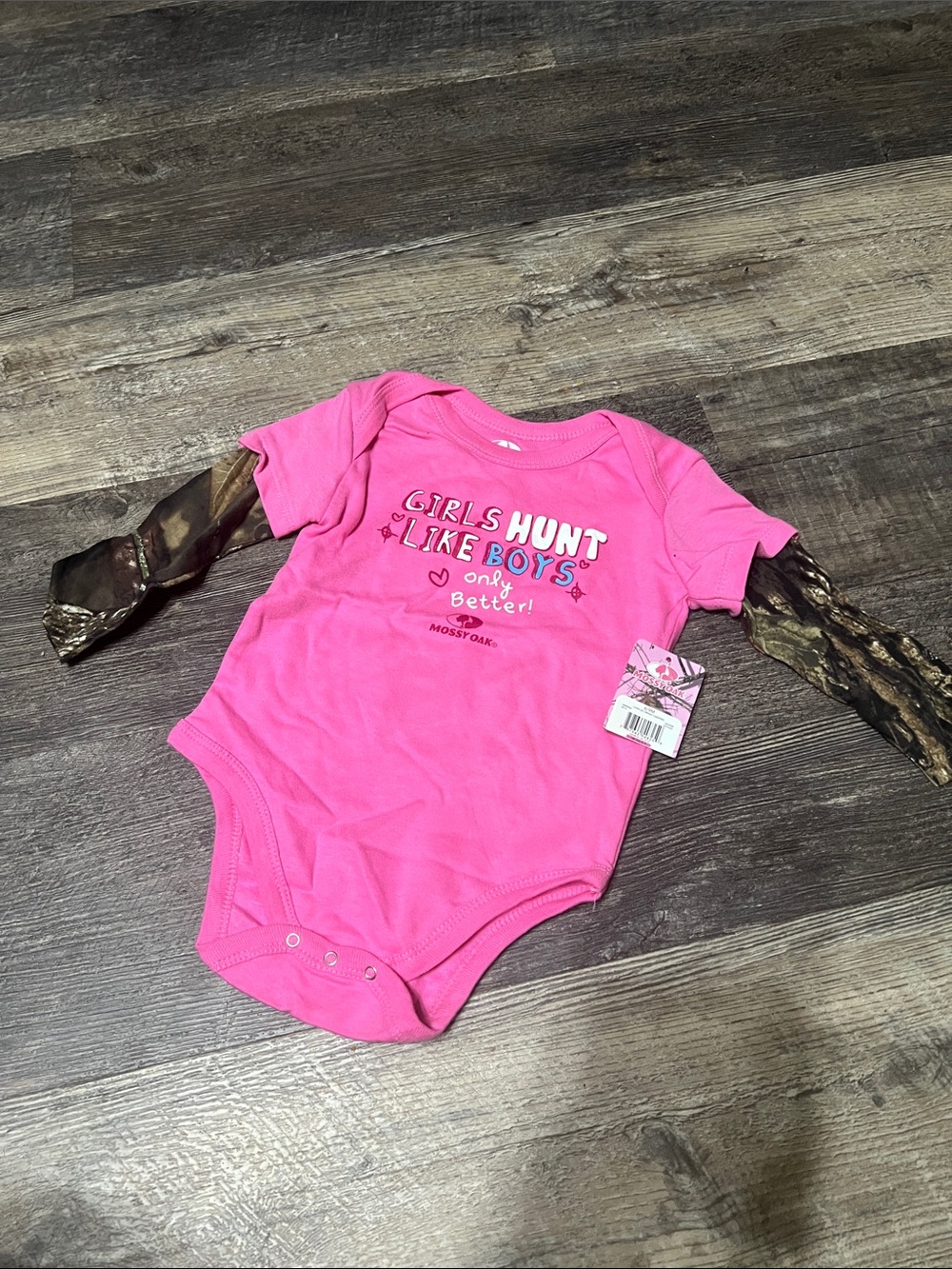 Mossy Oak Onesie with Camo Sleeves